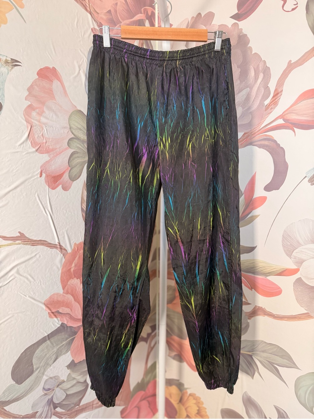 American Vintage Black Elastic Waist Joggers with Neon Streaks - Large